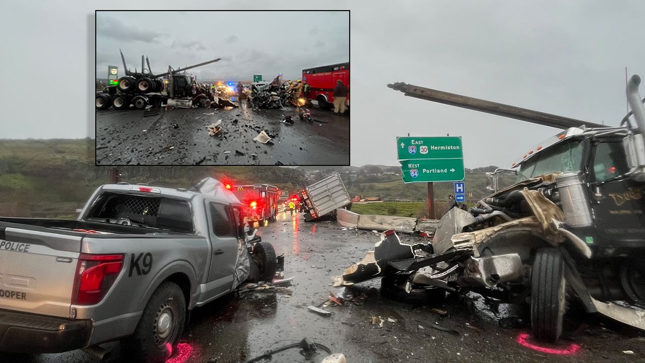 Two Oregon State Police Troopers, Log Truck Driver Injured in Multi-Vehicle Crash Near I-84 Exit 87 in The Dalles