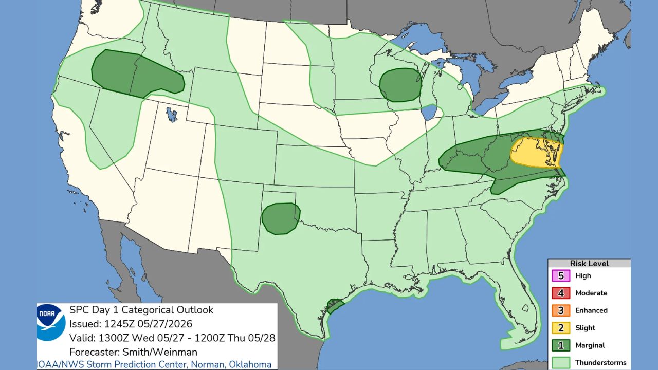 Forecasters Warn of Severe Storm Risk From Mid-Atlantic to Texas With 75 MPH Winds Possible
