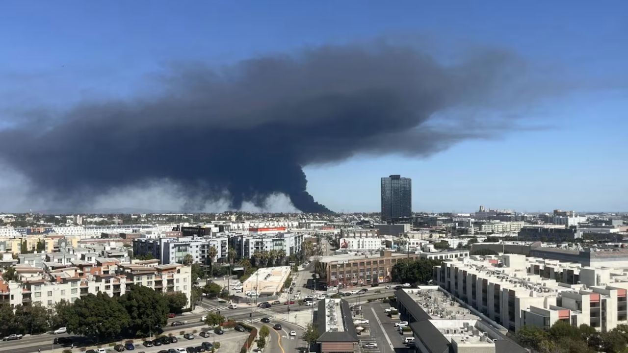 LA Warejouse Fire Enters Fifth Day As Smoke Blankets Region